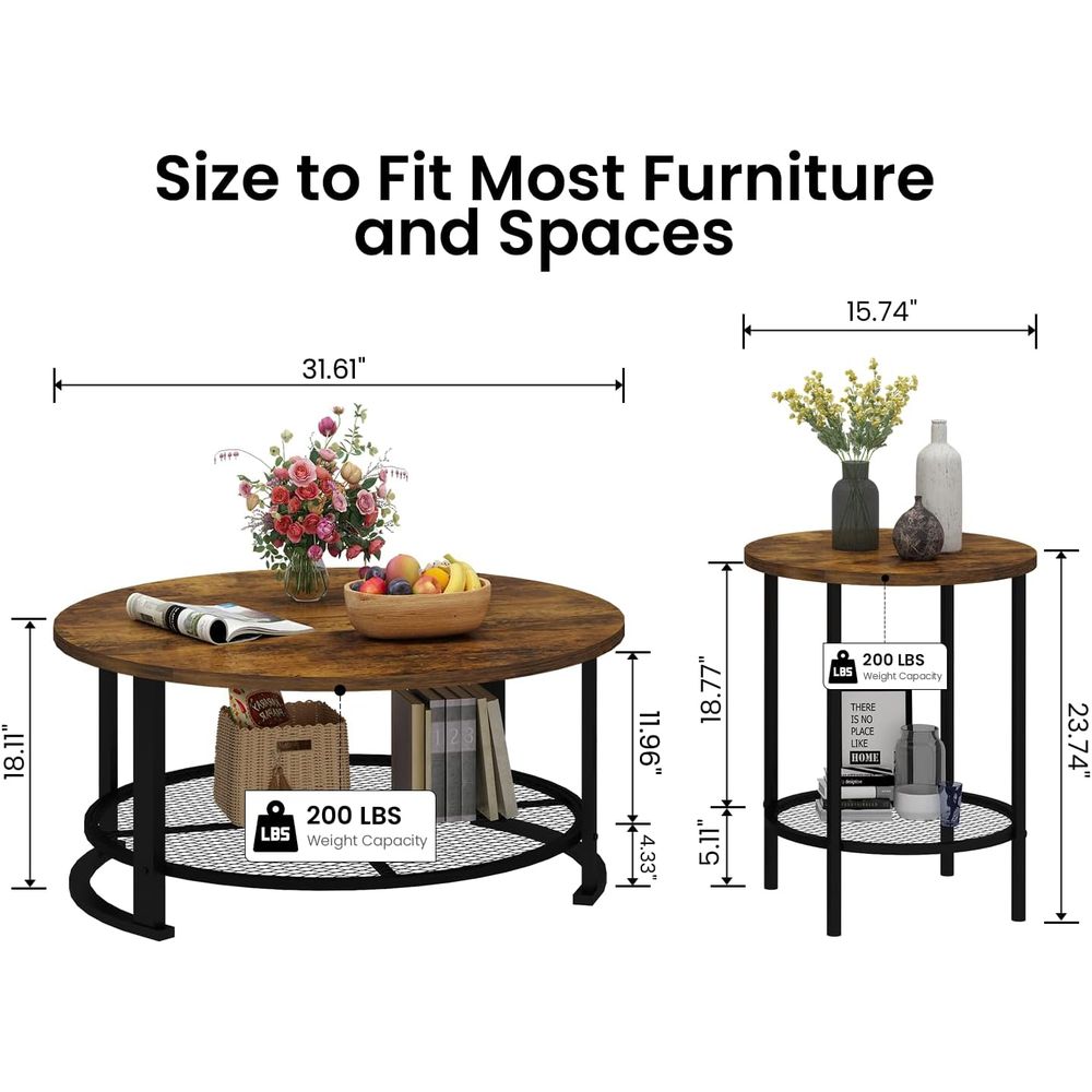 Round Coee Table and End Table - Desk Setup Wood recension och pris