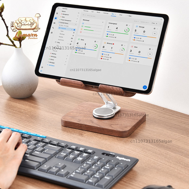 Black Walnut iPad Stand with 3 - Desk Setup Tablet recension och pris