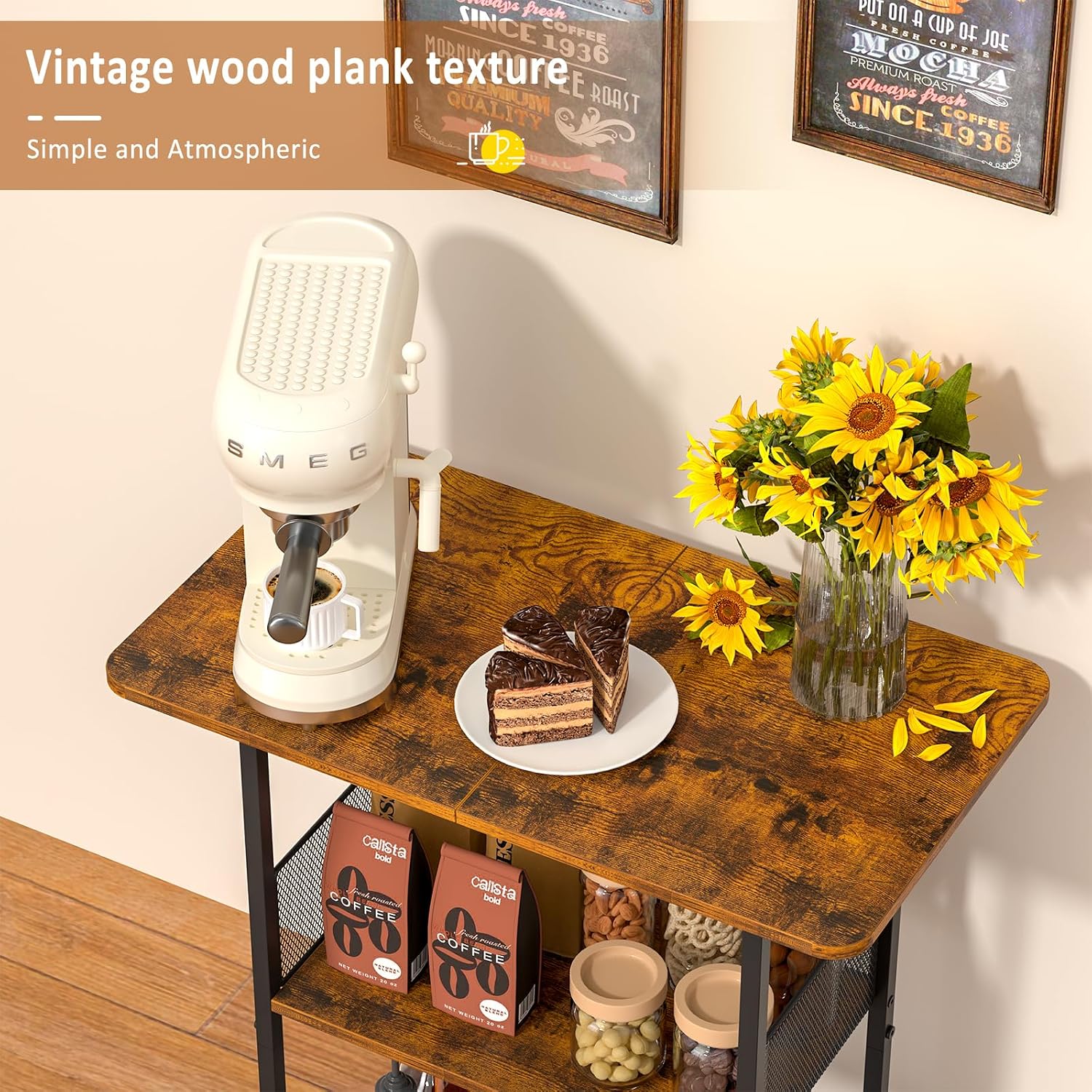Mini Floor Standing Coffee Bar - Desk Setup Wood recension och pris
