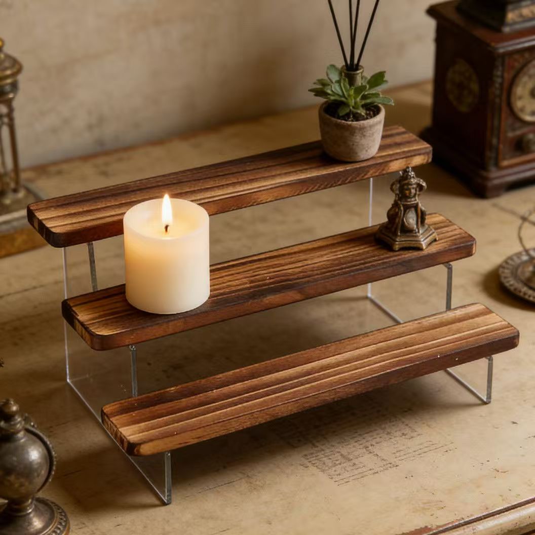 Charred Wooden Step Display St - Desk Setup Wood recension och pris